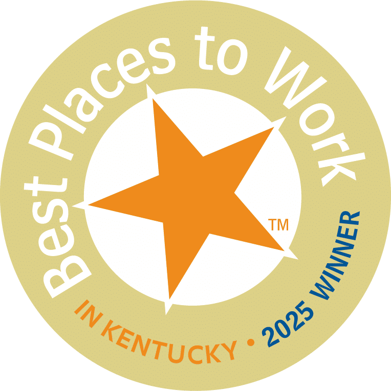 Gold, orange, white and blue Best Places To Work in Kentucky Logo